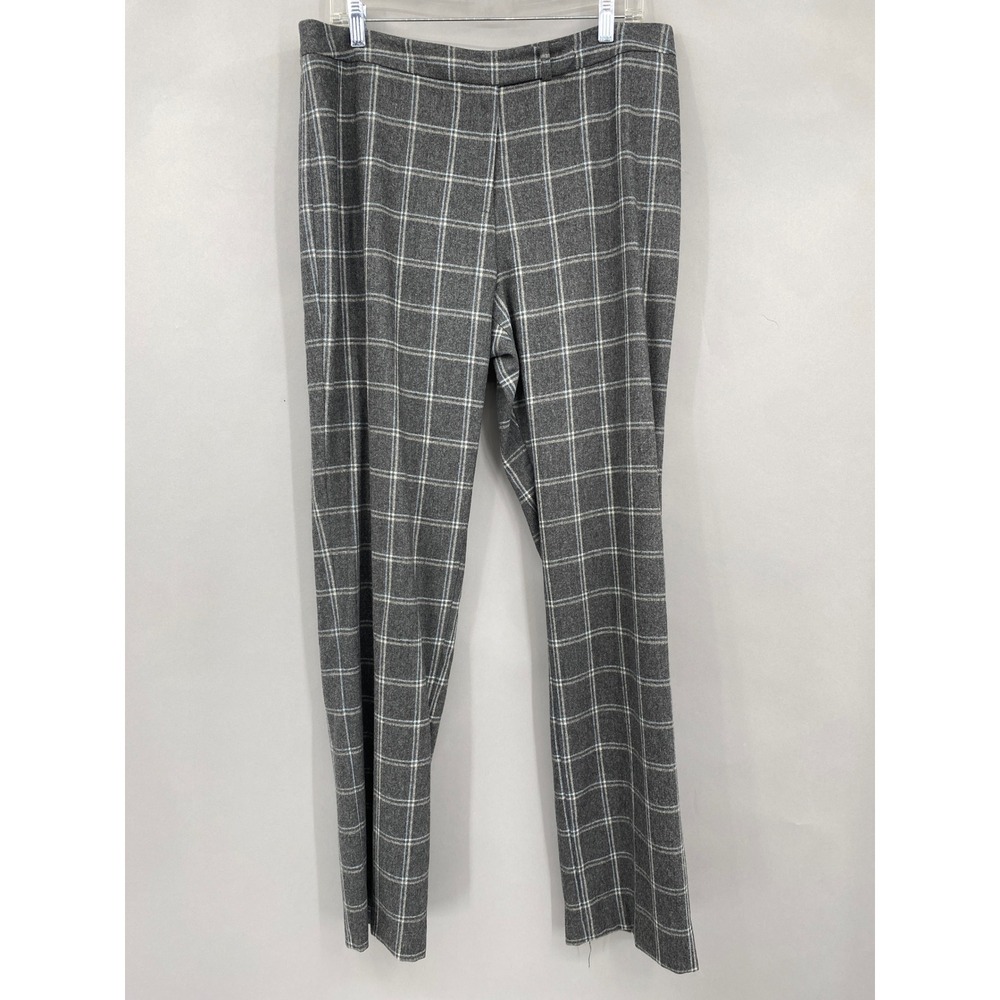 Lands End Plaid Wool Cashmere Trousers Womens 14 Grey Windowpane Straight Leg